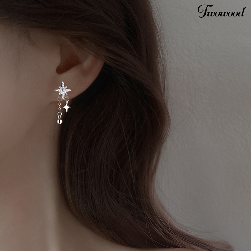 1 Pc Anting Stud Berlian Imitasi Bentuk Bintang Bulat Gaya Korea Untuk Wanita