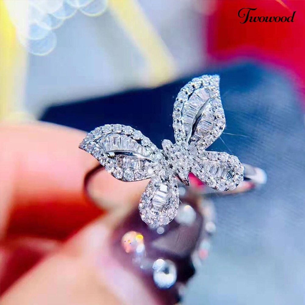 Cincin Bentuk Kupu-Kupu Bahan Cubic Zirconia Gaya Vintage Untuk Wanita