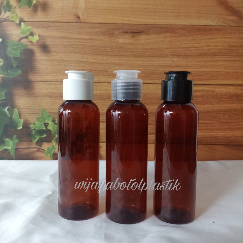 Botol Fliptop 100 Ml amber/Botol plastik 100 Ml/Botol Sabun Cair Tutup Fliptop model Jamur_Natural