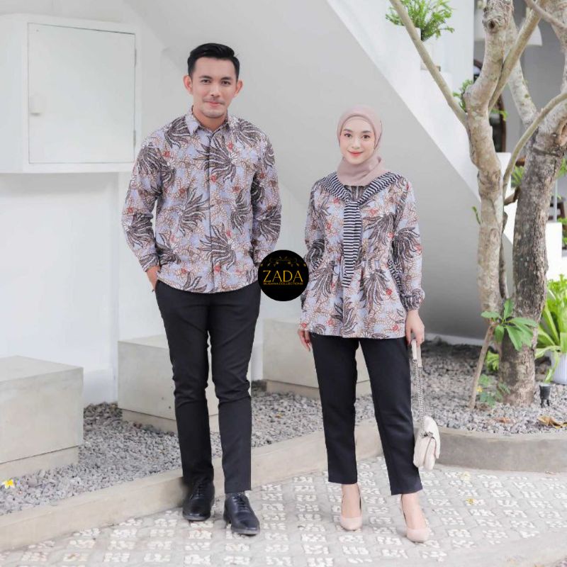 Couple Batik Atasan Naora - Blouse Batik Naora Kemeja Batik Pria Lengan Panjang - Couple Batik Kekinian Hitz - Kemeja Batik Couple Remaja