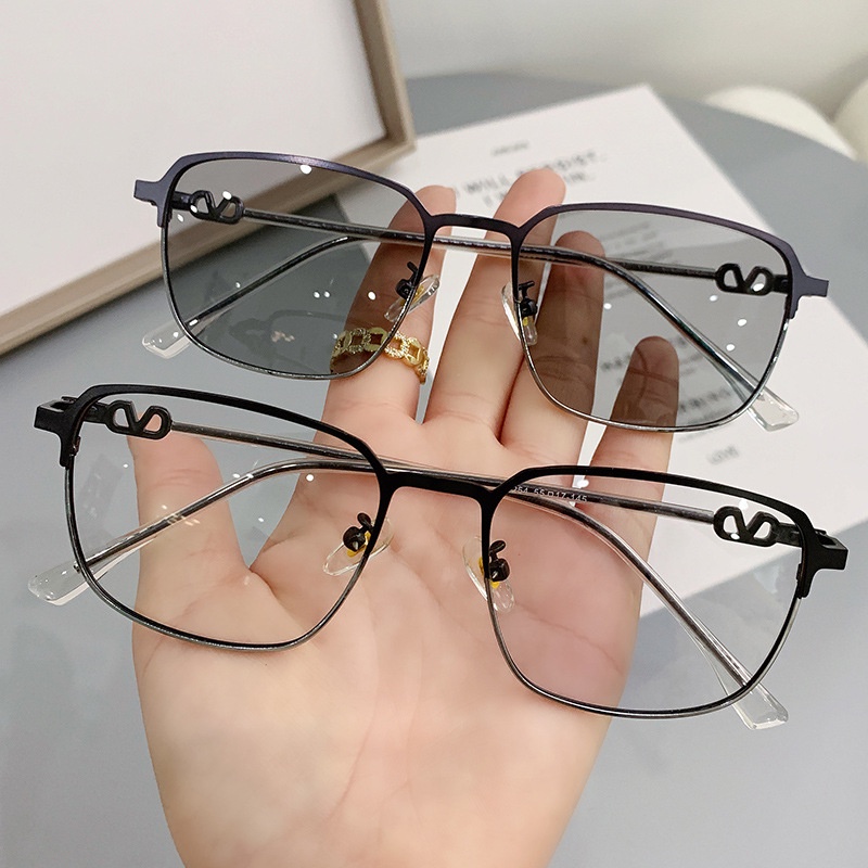 Kacamata Photochromic Anti Radiasi Bentuk Kotak Bahan Metal Untuk Pria / Wanita