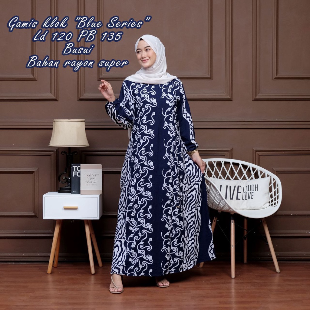 GAMIS MALAMAN BLUE SERIES LD 120 CM ZIPPER DEPAN BUMIL FRIENDLY KEKINIAN