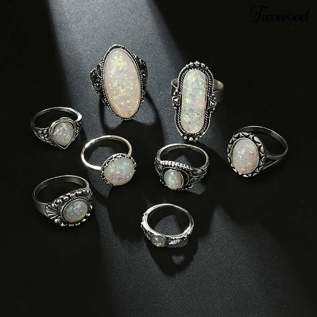 8pcs / Set Cincin Jari Electroplating Desain Antik Vintage Aksen Mutiara Palsu Untuk Kencan