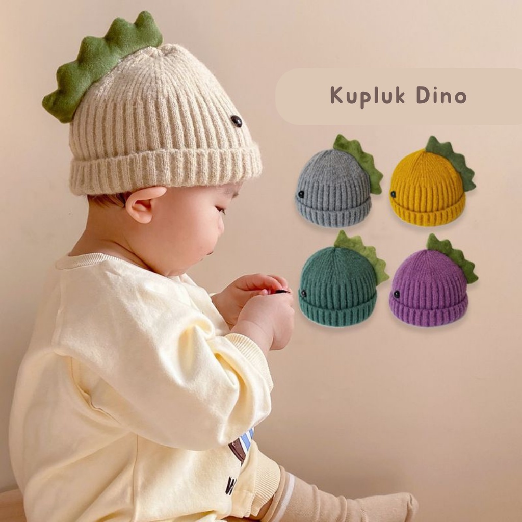 READY!!! kupluk lucu anak bayi usia 0-2 tahun import premium / topi kupluk anak unisex motif DINO / brownieground