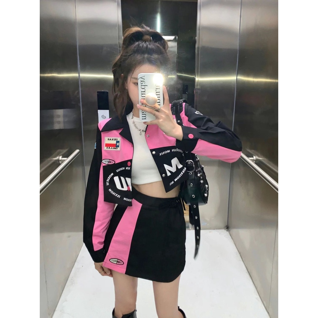 Nico##jaket baseball wanita+rok skirt/topi baseball wanita/one set wanita kekinian korea