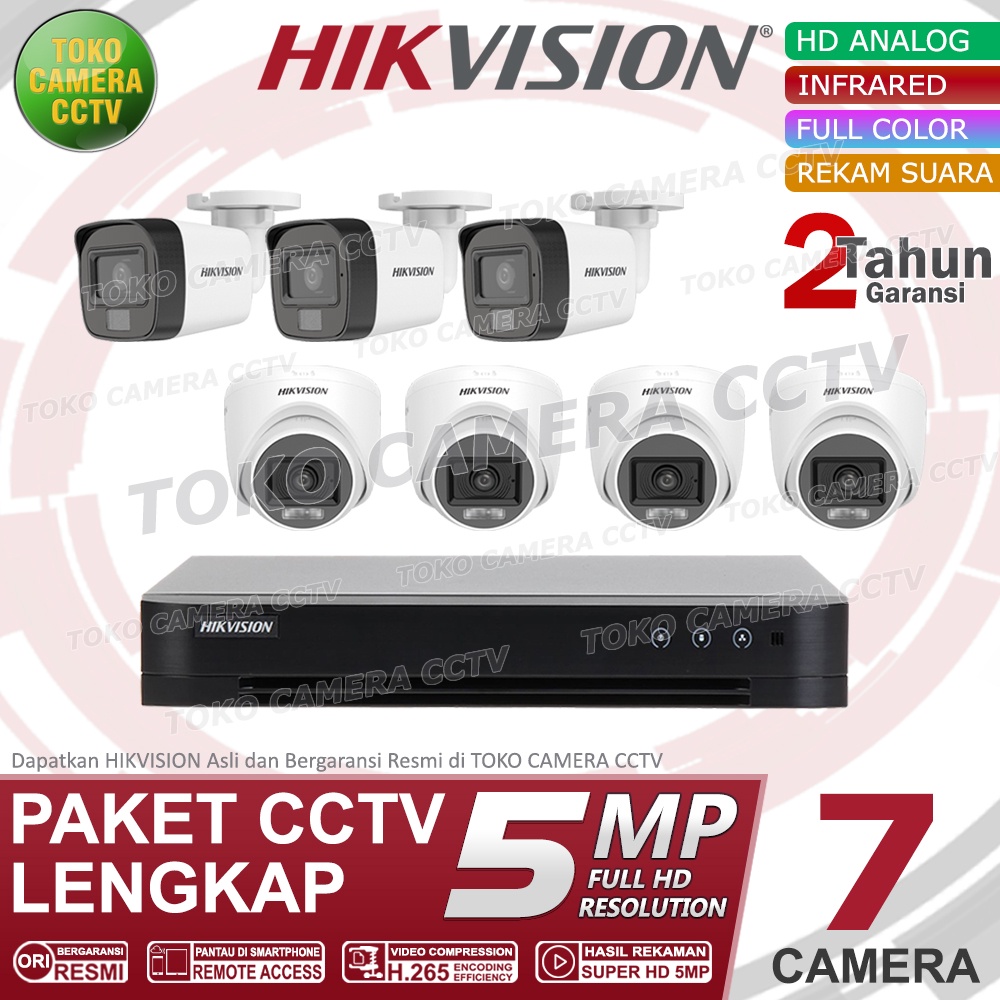 PAKET CCTV HIKVISION 5MP DUAL LIGHT AUDIO COLORVU 8 CHANNEL 7 KAMERA