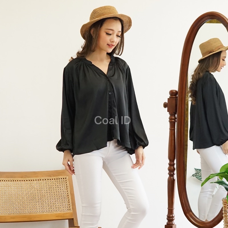 ANNA Blouse Atasan Satin Silk Kemeja Oversize Wanita