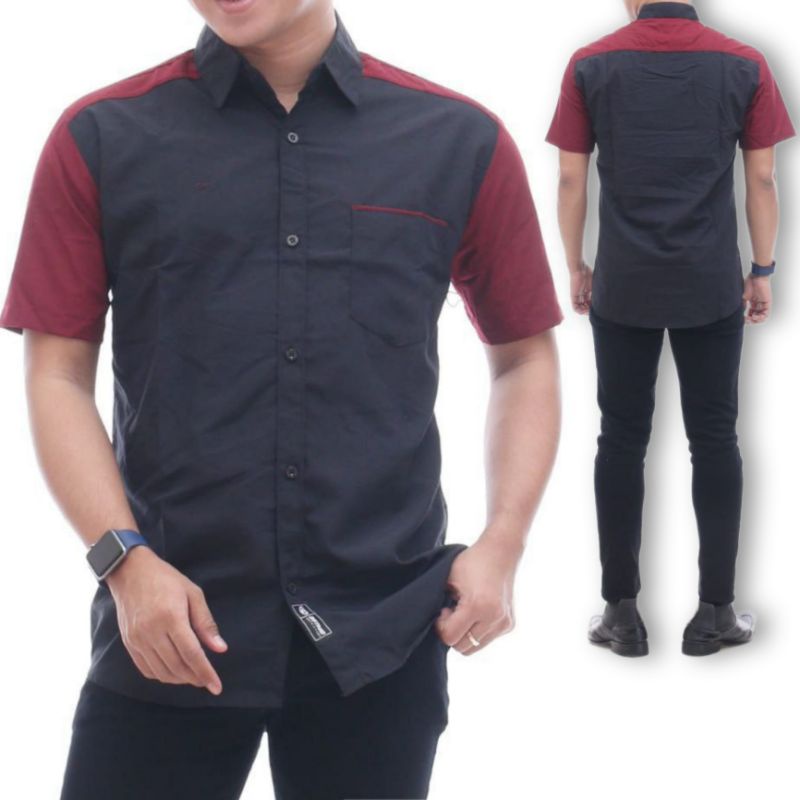 Kemeja Pria Lengan Pendek Kombinasi Warna Korean Style