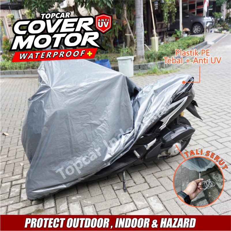 Cover Motor Waterproof Anti UV Indoor Outdoor Anti Air Sarung Pelindung Pembungkus Penutup Body Jok Cat Sepeda Motor Silver Hitam by TOPCAR