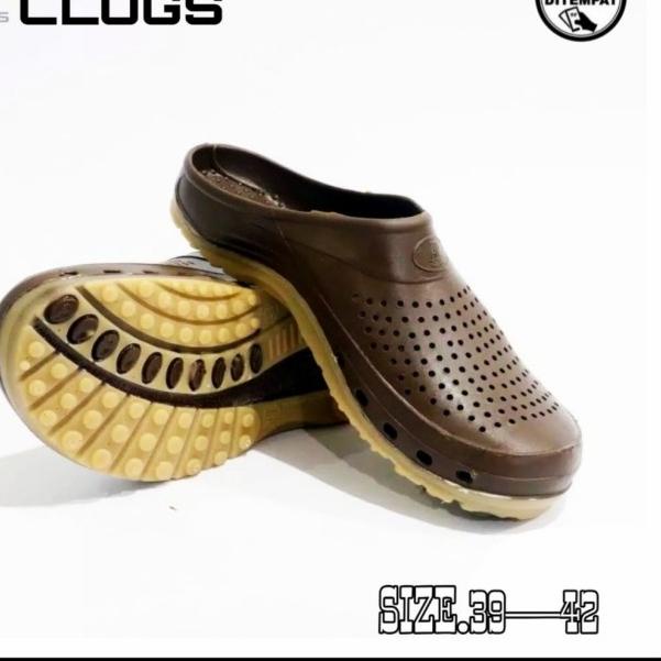 SEPATU SANDAL PRIA AP CLOGS BOOTS SENDAL KARET SLOP 39~42 ORI MURAH - Cokelat, 40