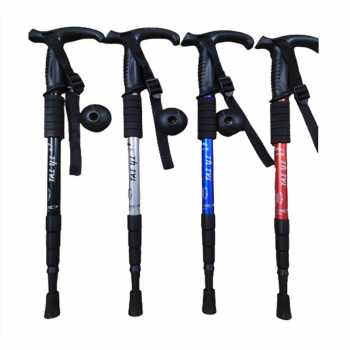 Tongkat Pendaki Gunung /  Tongkat Hiking Trekking Telescopic 4 Section / Tongkat Stick Alat Bantu Daki Mendaki Gunung Trekking Pole Alpenstocks Climbing Hiking Tool Tongkat Pendakian Walking Stick Stik / Tongkat Outdoor Trekking Pole Anti Shock Lurus