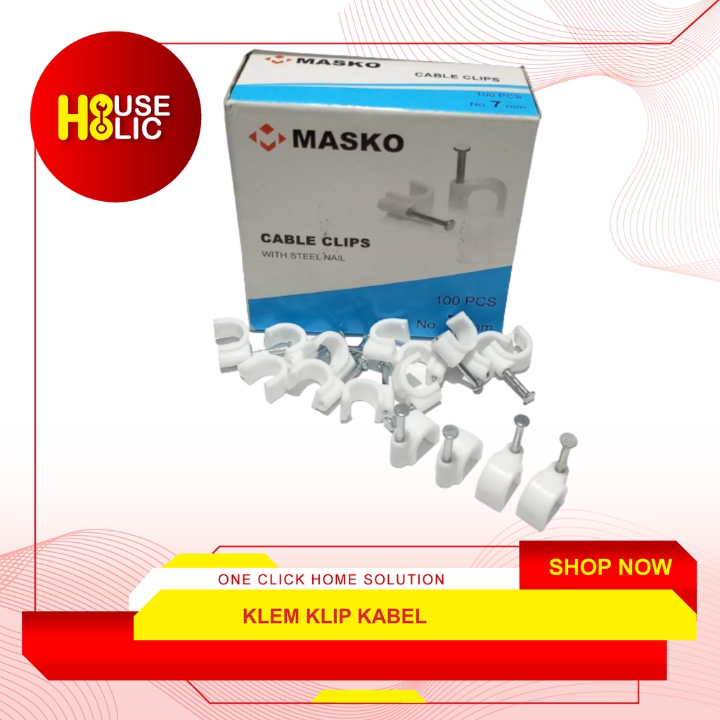 Klem Kabel / Klip Kabel / Round Cable Clip + Paku Beton Penjepit Kabel