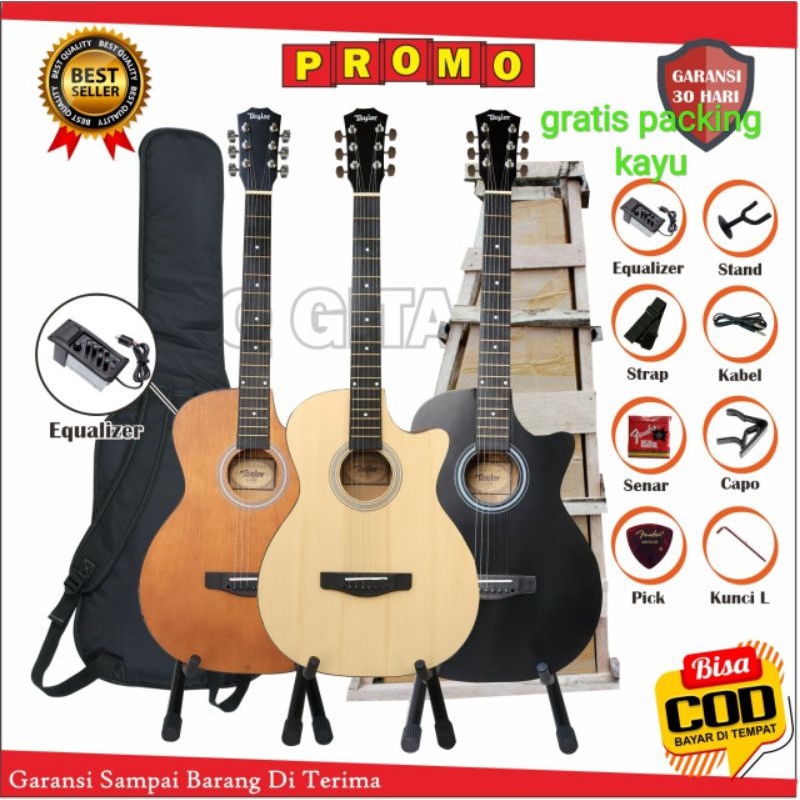 Gitar Akustik Elektrik tylor. tanam besi dual action. gratis packing kayu