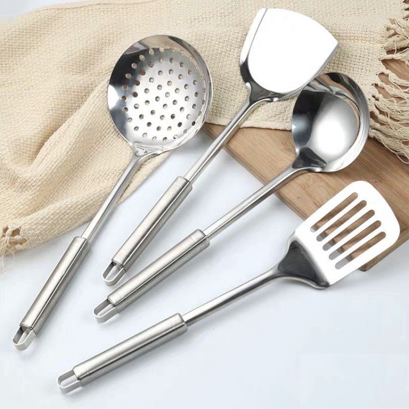 SPATULA SUTIL SET STAINLESS STEEL 4IN1 - SENDOK PENGGORENGAN - SODET TEBEL ANTI KARAT - ALAT KITCHENWARE