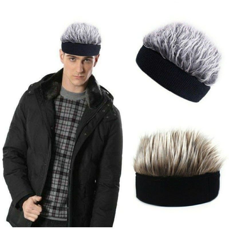 Topi Wig Simulasi Eropa wik rambut pria topi rambut palsu Fashion Topi Retro Hip-Hop Spoof Beanie