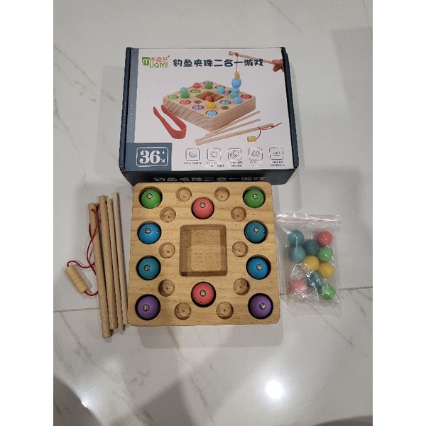 PRELOVED MAINAN PANCING IKAN KAYU BEADS / FISHING TOYS / MEMORY GAME / MONTESSORI TOYS