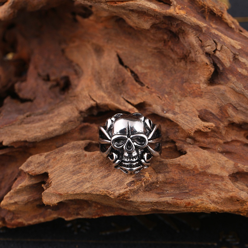 Cincin Desain Tengkorak Gaya punk Hip-hop Eropa Amerika Untuk Pria