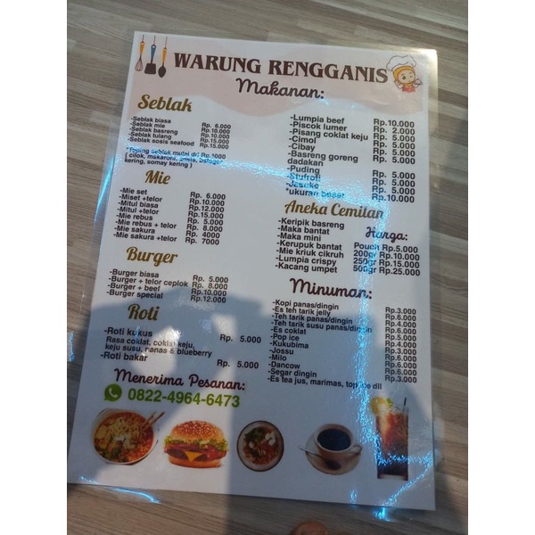 

CETAK MENU MAKANAN FREE DESIGN SUDAH LAMINATING