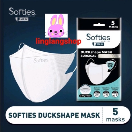 softies Mask surgical duckshape isi 5 masker 3 ply duck medis putih polos batik (no.231)