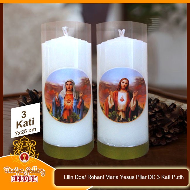 Lilin Doa/ Rohani Maria Yesus Pilar DD 3 Kati Putih