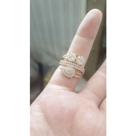 Cincin daun mata putih emas asli 375 jumbo besar ring 17 18