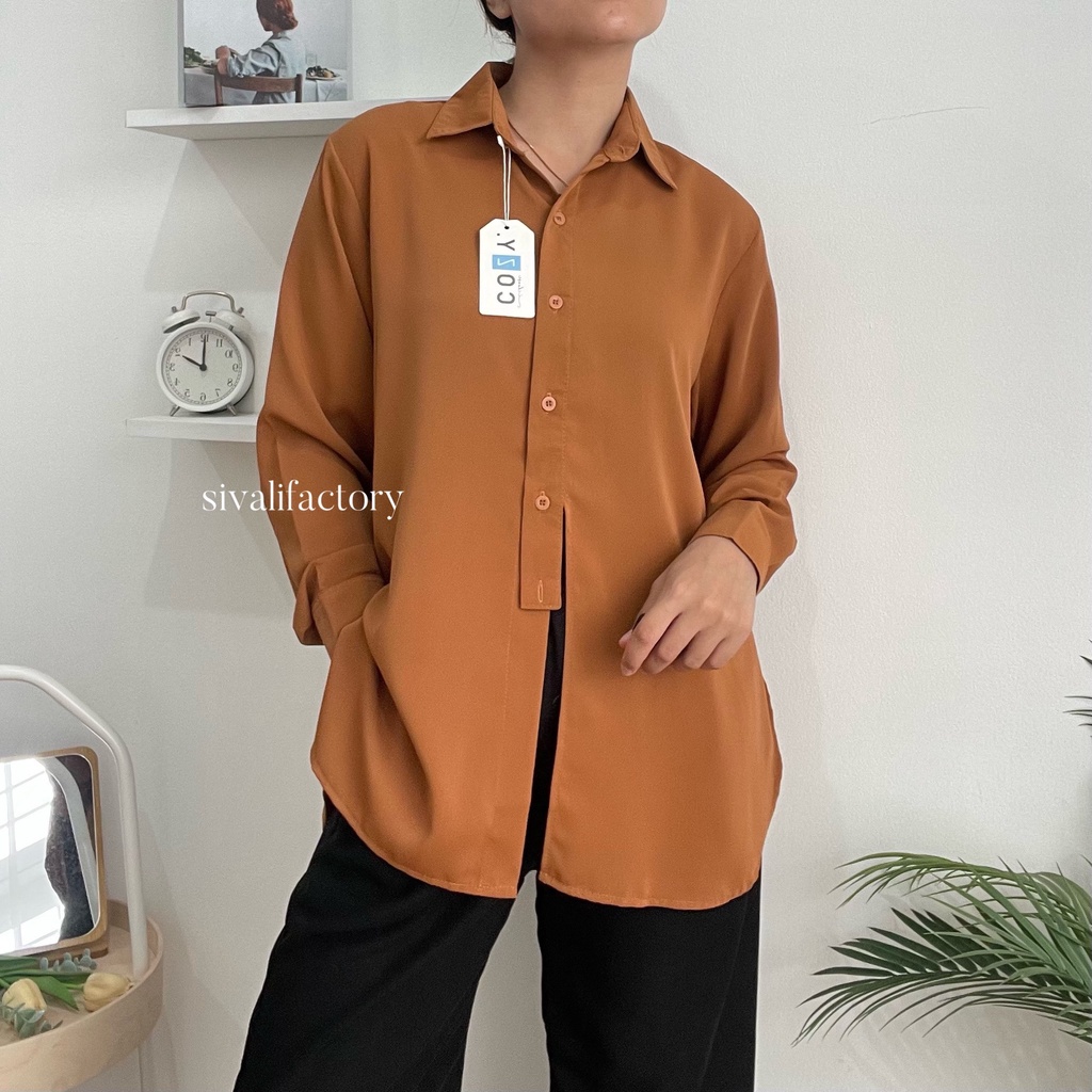 SIVALI Nelka Shirt - Loose Polyester Shirt - Kemeja Flowy Atasan Wanita