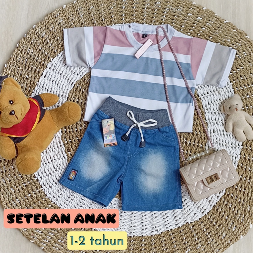 Setelan Baju Anak 1-2 Tahun Laki Laki Perempuan Set Baju Celana Motif Kaos Anak Adem