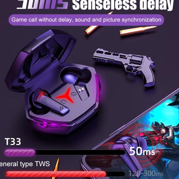 T33 Wireless Bluetooth 5.1 Earphone Gaming Headset TWS Bass Stereo - Hitam