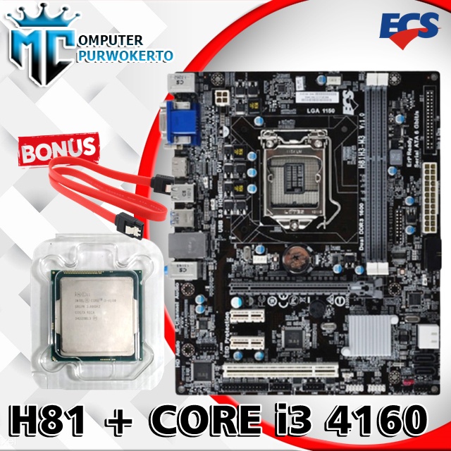 Paket Mobo Soket 1150 H81 Ecs Dan Processor I3 4160