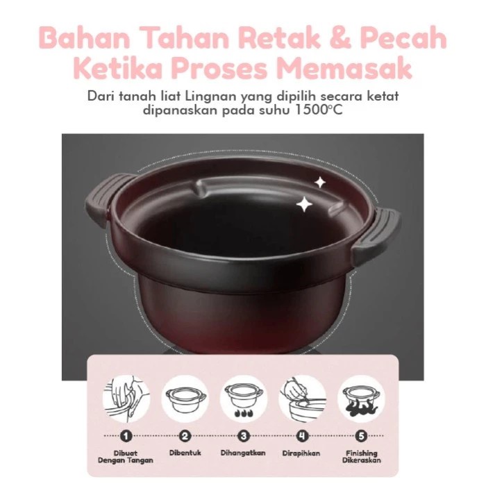 EMILY Slow Cooker Clay Coated Pot 2.8L | Baby &amp; Family Food Maker / Perlengkapan MPASI Anak