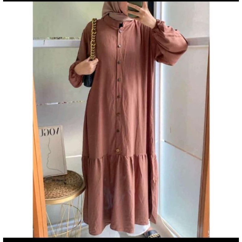 Beliya Midi Dress Gamis Rayon homedress rayon kancing depan