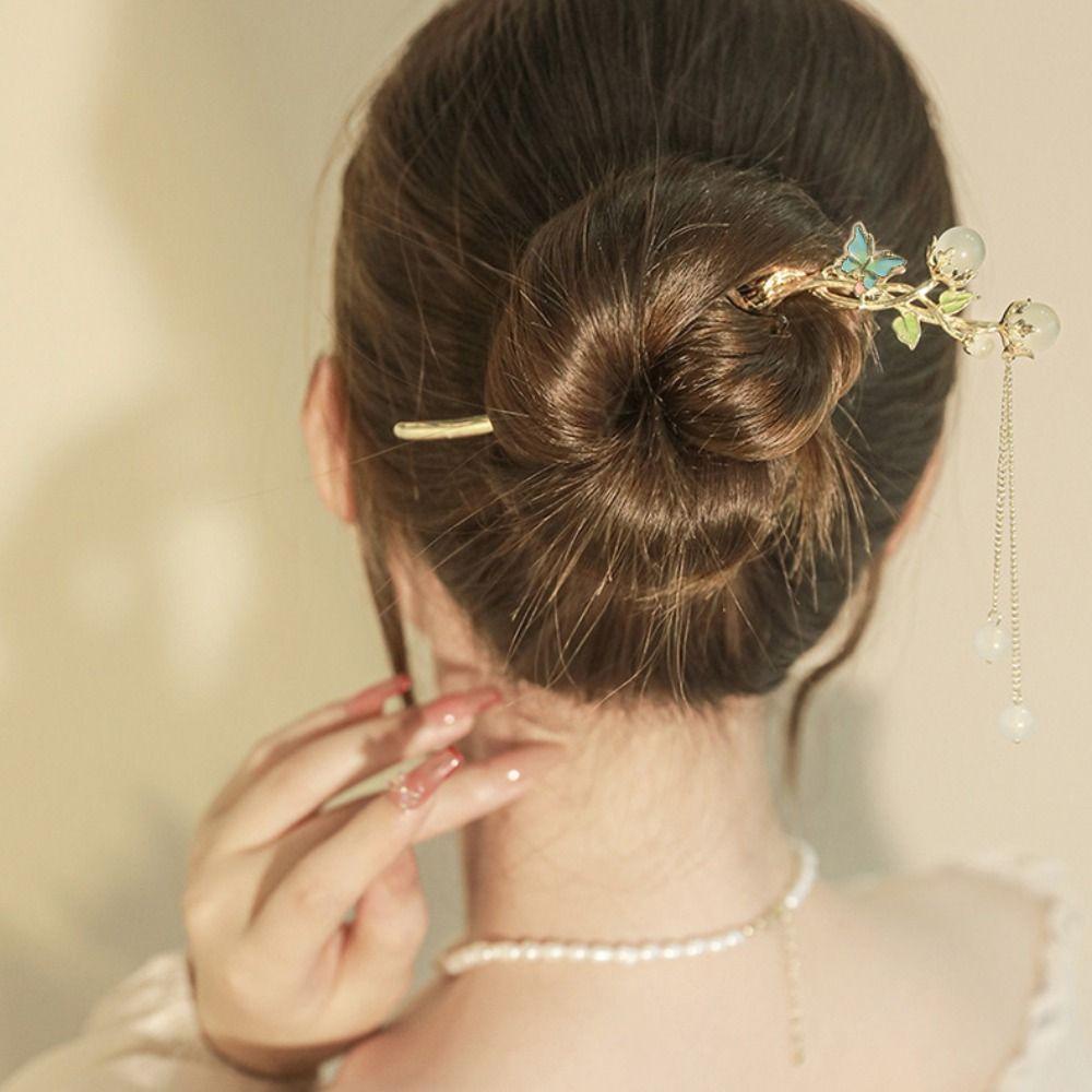 Agustina Gaya Kuno Jepit Rambut Wanita Gadis Antik Aksesoris Rambut Bunga Cheongsam Hiasan Kepala Murai Gaya Rambut Alat Desain Rumbai Liontin Jepit Rambut Gaya Cina Hiasan Kepala