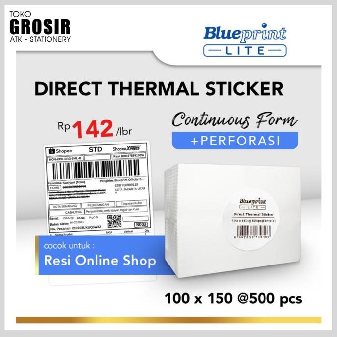 

HARGA DISKON Direct Thermal Sticker Label Resi BLUEPRINT Lite 100x150 mm 500Pcs CF