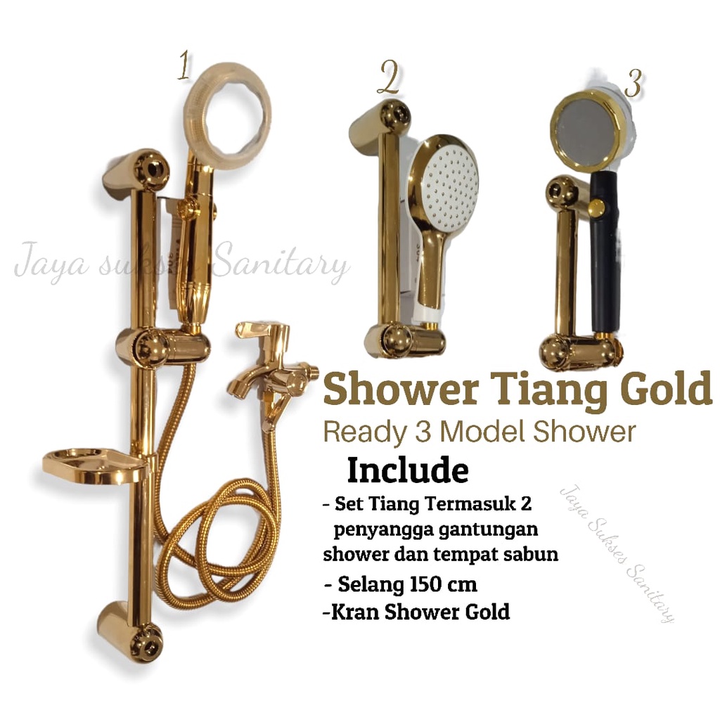 paket lengkap shower tiang semburan kencang gold stainless hitam + kran cabang