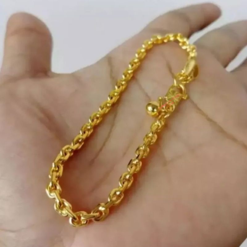 Gelang tangan rantai  Nuri titanium asli lapis emas 24k imitasi anti luntur .