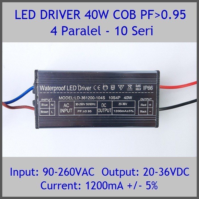 Power Supply Led Driver 40W 1200Ma Dc20-36V Pf 0.95 Wp