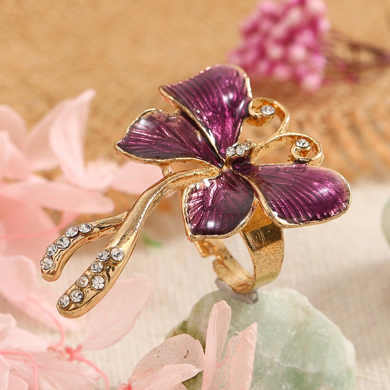 Cincin Adjustable Desain Butterfly Oil Dripping Gaya Retro National