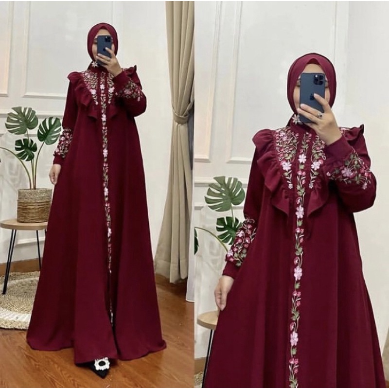 Jual Belvina Dress Crinkle Airflow Aplikasi Bordir Gamis Muslim Wanita Terbaru Dress Kondangan