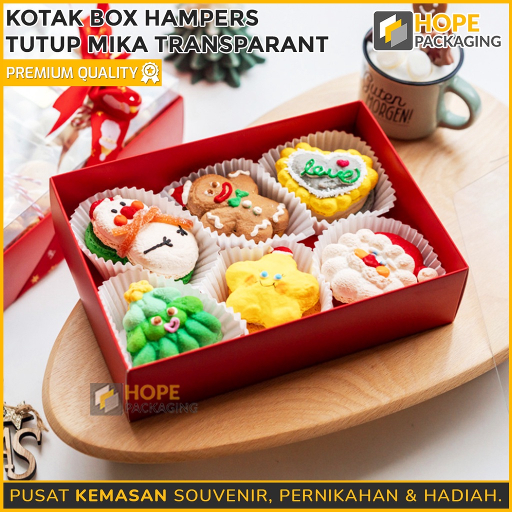 Box Dus mika / box Lebaran / box natal / dessert Box / Kotak Box Hampers Merah + tutup mika transparant
