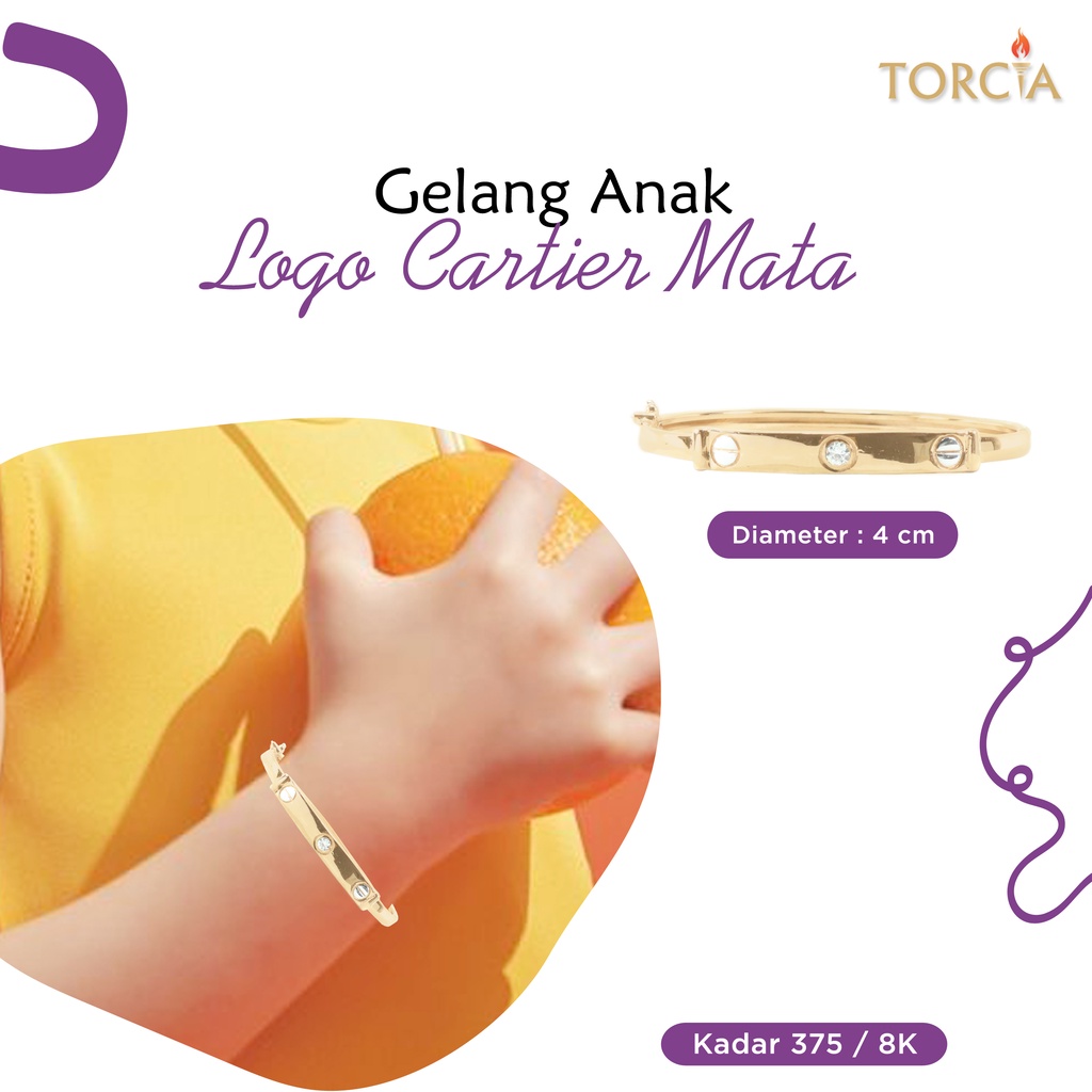 Gelang Bayi dan Anak Emas Asli Logo Brand Mata Kadar 375 Torcia