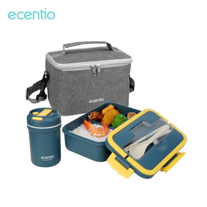 ecentio 1 L lunch box set kotak makan anti tumpah BPA Free lunch bag