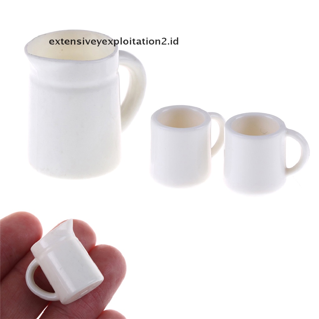 Mainan Miniatur Cangkir + Teko Teh / Kopi Skala 1: 12 Bahan Plastik Untuk Aksesoris Rumah Boneka