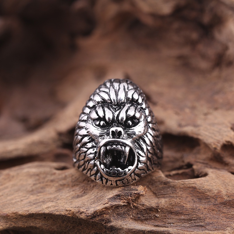 Cincin Desain Kepala Gorilla Bahan alloy Gaya vintage Eropa Amerika Untuk Pria