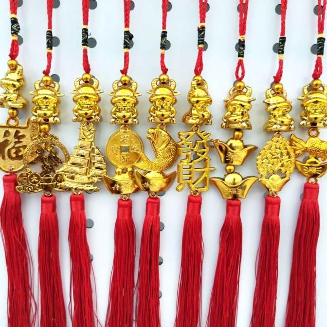 DISKON GANTUNGAN EMAS SUSUN 2 JIMAT HOKI KERBAU YENPAO LAMPION IKAN HAMPERS DISCOUNT