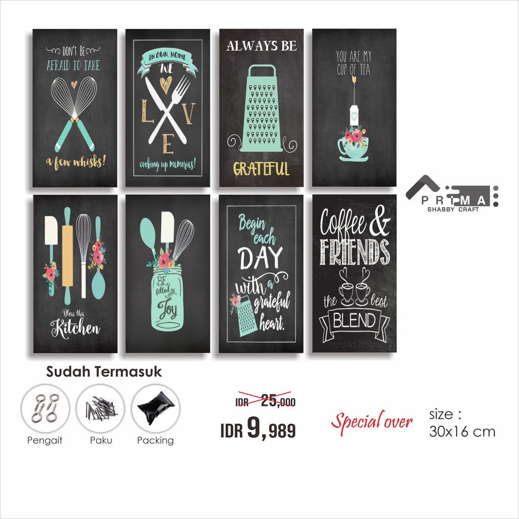 Hiasan Dinding Poster Kayu Pajangan Walldecor Blackboard Papan Quotes Kitchen Dapur Shabby Chic