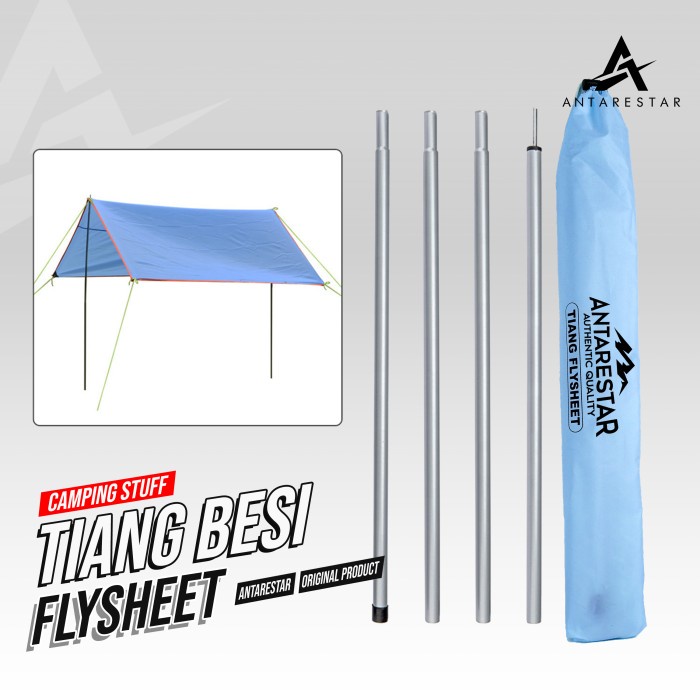 Tenda Camping Tiang Besi Flysheet Penyangga Tenda Kemping Tarp Tent