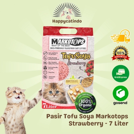 Pasir Kucing Premium Organik Markotops Tofu Soya STRAWBERRY 7 Liter