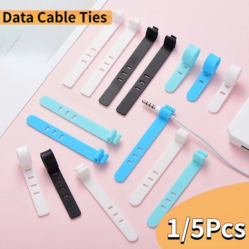 1 / 5Pcs Klip Pengikat Kabel Data / Charger / Earphone 3 Lubang Bahan Silikon Flexible