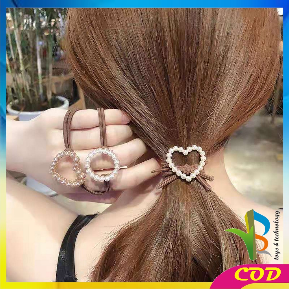 RB-C215 Karet Ikat Rambut Mutiara Motif / Kuncir Rambut Korea / Kunciran Rambut Anak / Karet Kuncir