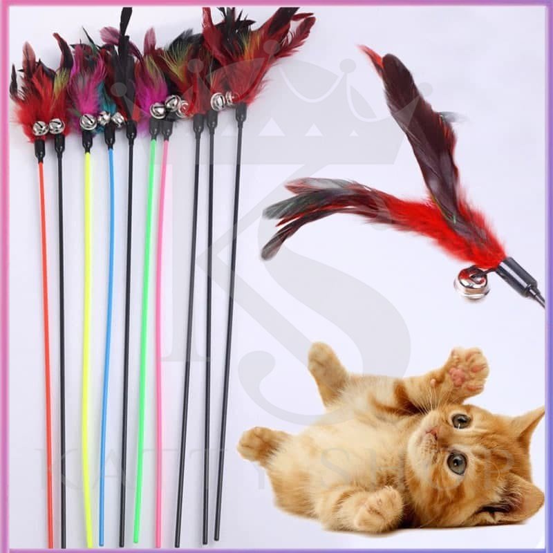 Tongkat mainan kucing lucu kucing tongkat kucing berbulu dengan warna berelatis dan plastik tebal tongkat kucing lucu lonceng kucing